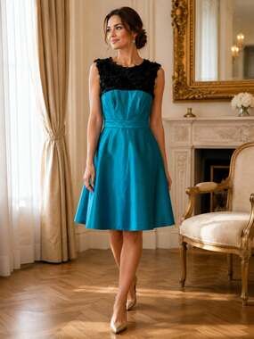 Vintage Dollar Evening Wear Dress Teal Black Rosette Formal A Line USA NWT